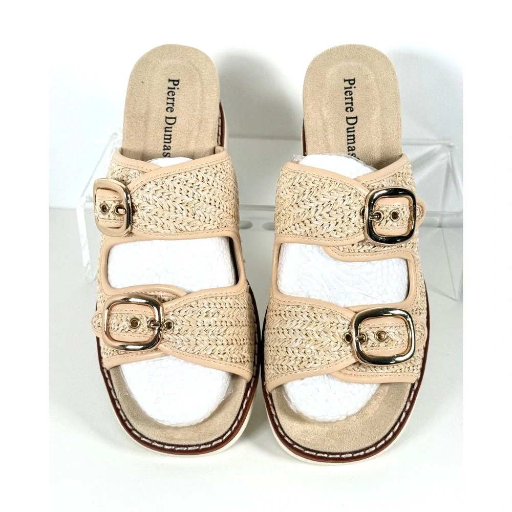 Pierre Dumas Expand 2 Gold Combo Wedge Slide Sandals New Sz 10 M